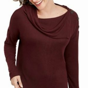 Solid Button Cowl Neck  XL Pullover